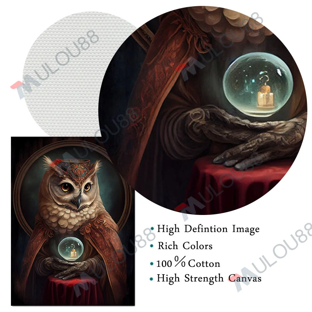 كريستال الكرة بير البومة صورة خمر الرسم على لوحات القماش الجدارية البومة الحيوان معالجات الخيال ملصق فني طباعة ديكور المنزل غير المؤطرة
