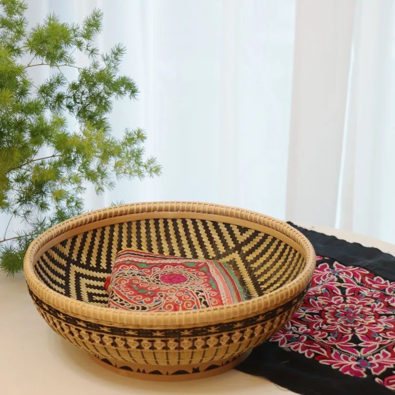 Bamboo Storage Basket Handmade Desktop Tray Organizer for Home Office Living Room Natural Wicker Eco-friendly Rustic Decor