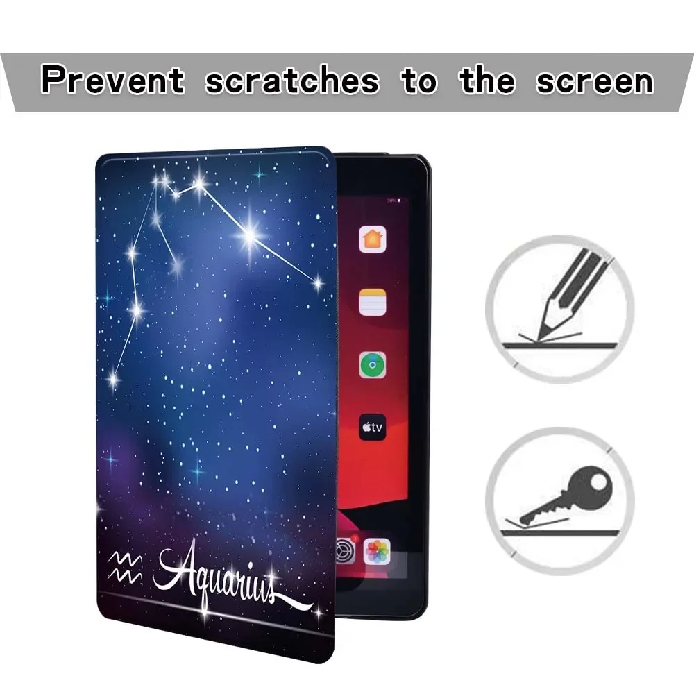 

For Apple iPad 9 10.2" 2021 (9th Generation) A2603 A2604 PU Printed Star Sign pu Leather Tablet Stand Folio Cover Case