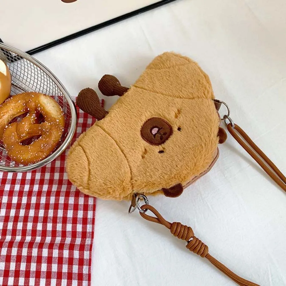 Милая сумка через плечо с капибарой, легкая мягкая плюшевая сумка через плечо с круассаном, большая вместительная пушистая креативная сумка с героями мультфильмов
