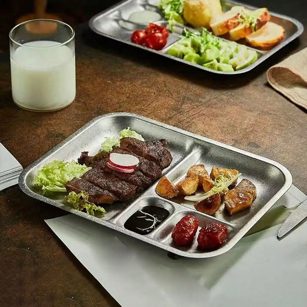Vintage Industrial Style 304 Stainless Steel Distressed Plate for Home Use, Barbecue Sauce Dish, Divided Plate, Single-Serving Plate, 1 piece