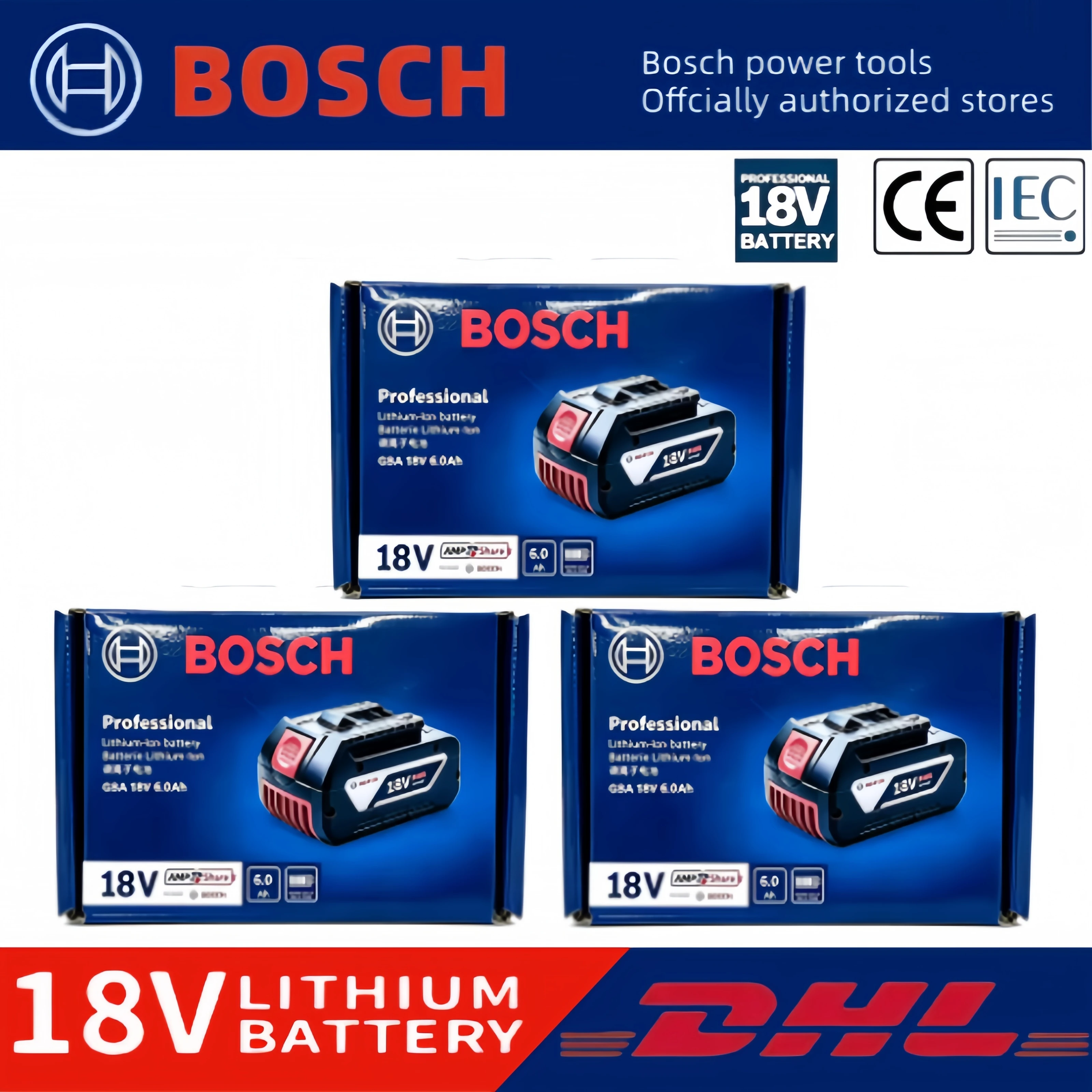 Original 100% Bosch 18V Battery, Wireless Power Tool Lithium Battery, BAT609BAT610G BAT618BAT620BAT622GSR18V-LI, 18V, 6000mAh