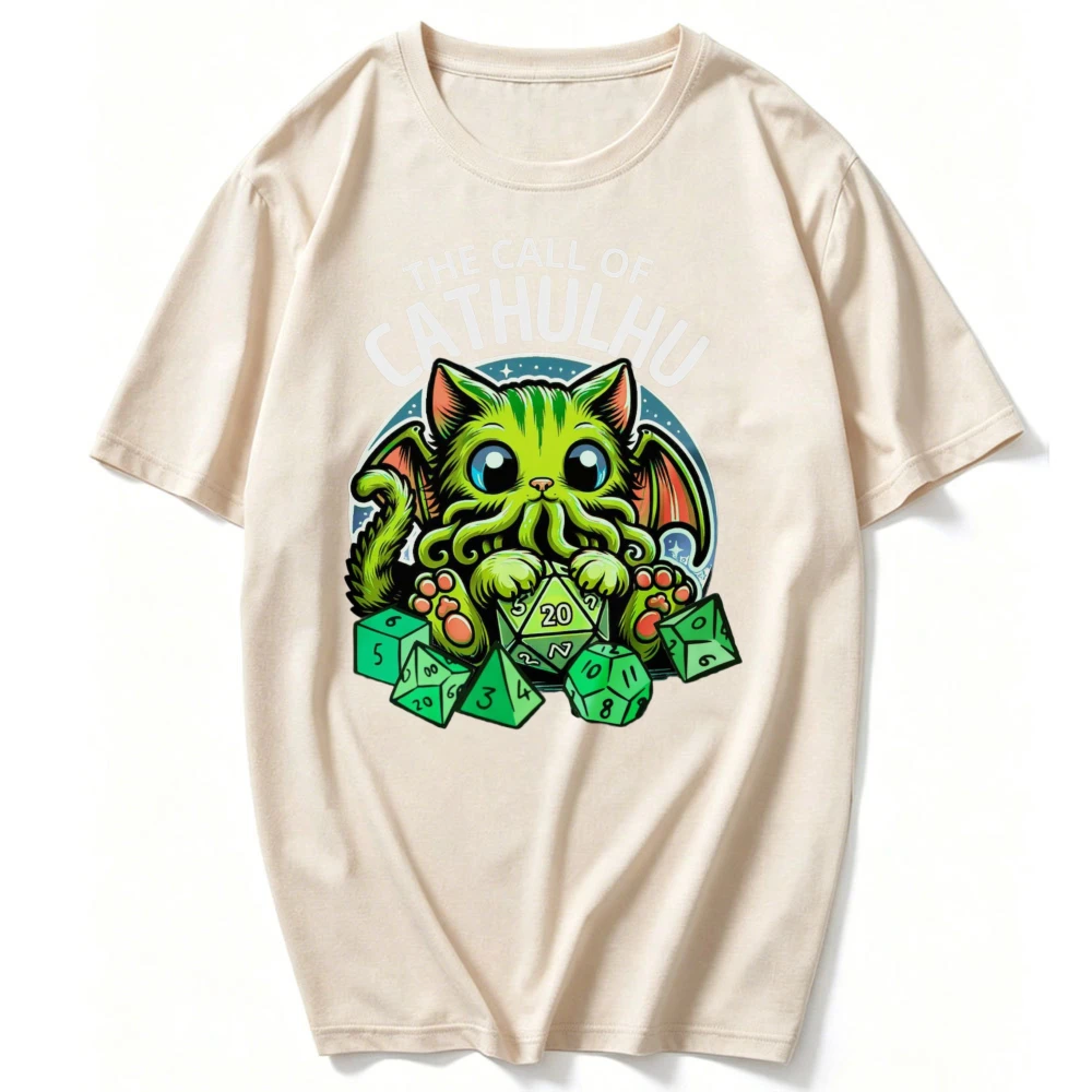 Funny Cat Shirt CALL OF CATHULHU Cthulhu Men T Shirt Cathullu Geeky Cryptid Mindflayer Lovecraft Cat Kitten Playing Ttrpg Dice G