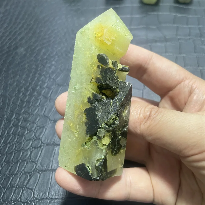 Natural Crystal Wand Grape Stone Hair Tourmaline Green Prehnite Mineral Geode Tower Reiki Meditation Energy Home Decor For Room