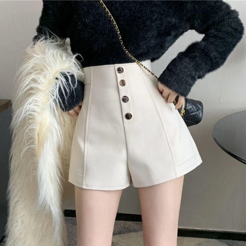 

Women Shorts Spring Fall Trendy Temperament Solid Office Lady Vintage High Street Straight Simple Elegant Casual Lady All-match