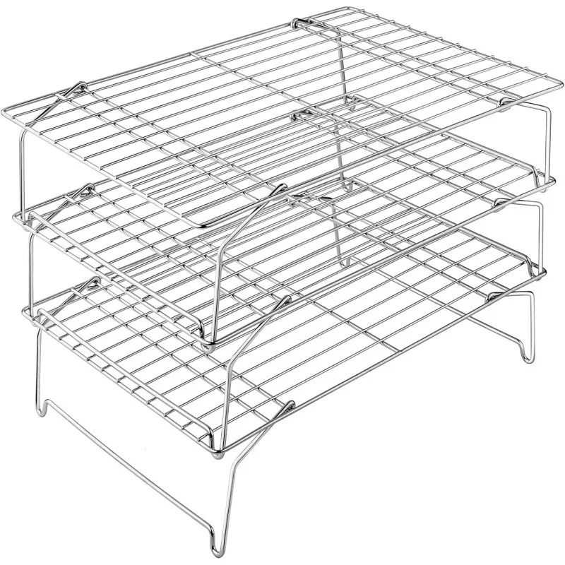 

P&P CHEF 3-Tier Cooling Rack Set, Stackable Stainless Steel Baking Cooling Roasting Cooking Racks for Cake, Pastry, Bread, Meat,