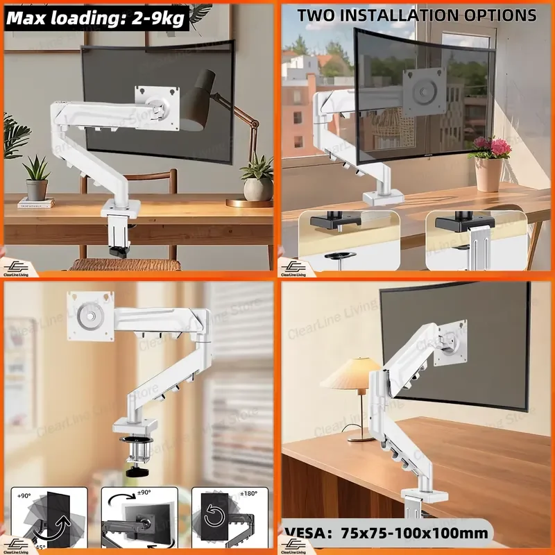 Adjustable Universal Monitor Stand Ergonomic Desk Mount Single Computer Arm for 13-32 Inch Screen with Clamp