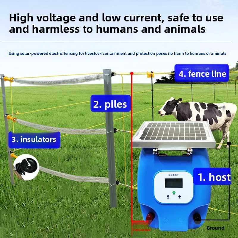 Solar Electric Fence Energizer Waterproof Wireless for Livestock Farm Wild Boar