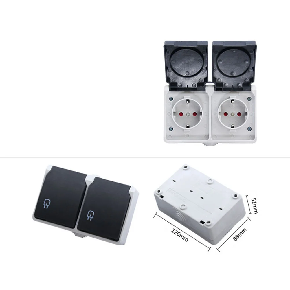 

2 Jack Port 250V 16A Ip44 Splash Proof Wall Socket German Type Electrical Power Outlet For Home Hotel Office White