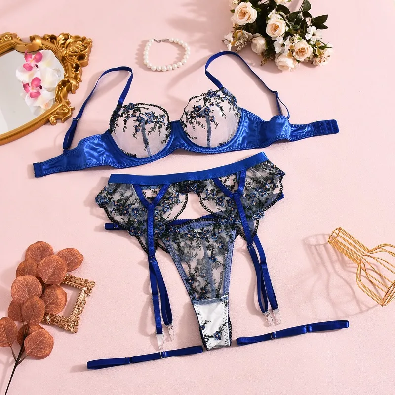 Toucheart الدانتيل والتطريز مثير Lingeri اللباس الداخلي انظر من خلال الأزهار المثيرة الكبار دعوى ضئيلة عالية الخصر التباين اللون الملابس الداخلية مجموعة