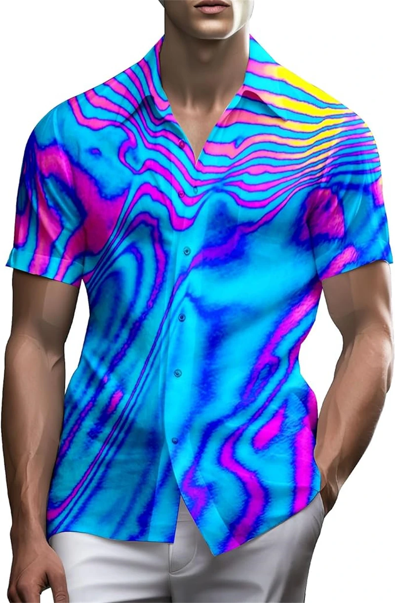 

Men's Shirt 3D Printed Psychedelic Pattern Fashion Button Color Shirt Collar Street Wear Hawaiian Shirt Men's Summer Y2k Tops
