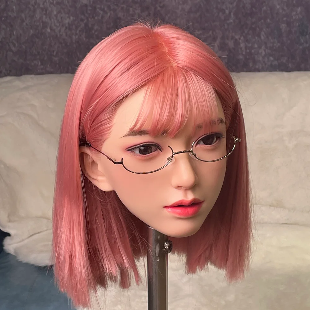 نموذج رأس أنثى قصير الشعر وردي رائع للغاية، نسخة 1:1 من نموذج رأس أنثى، شخصية رأس مثيرة، سيليكون (بدون ملحقات)