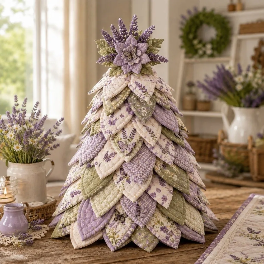 Vintage DIY Quilted Christmas Tree Kit Sunflower Hydrangea Flowers Fabric Patchwork Xmas Tree Beginner‑Friendly Layered