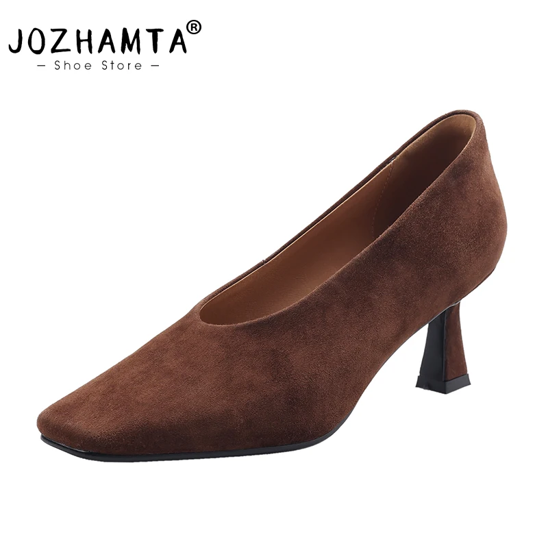 JOZHAMTA Vintage Pumps For Women Suede Real Leather High Heels Shoes Ins Fashion 2025 Spring Office Lady Daily Dress Size 34-40