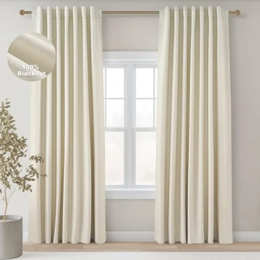 

Black Out Curtains 96 Inch Long 100% Blackout Thermal Insulated Pinch Pleat Viral Drapes with Hooks 2 Panel Sets Burlap 8Feet B