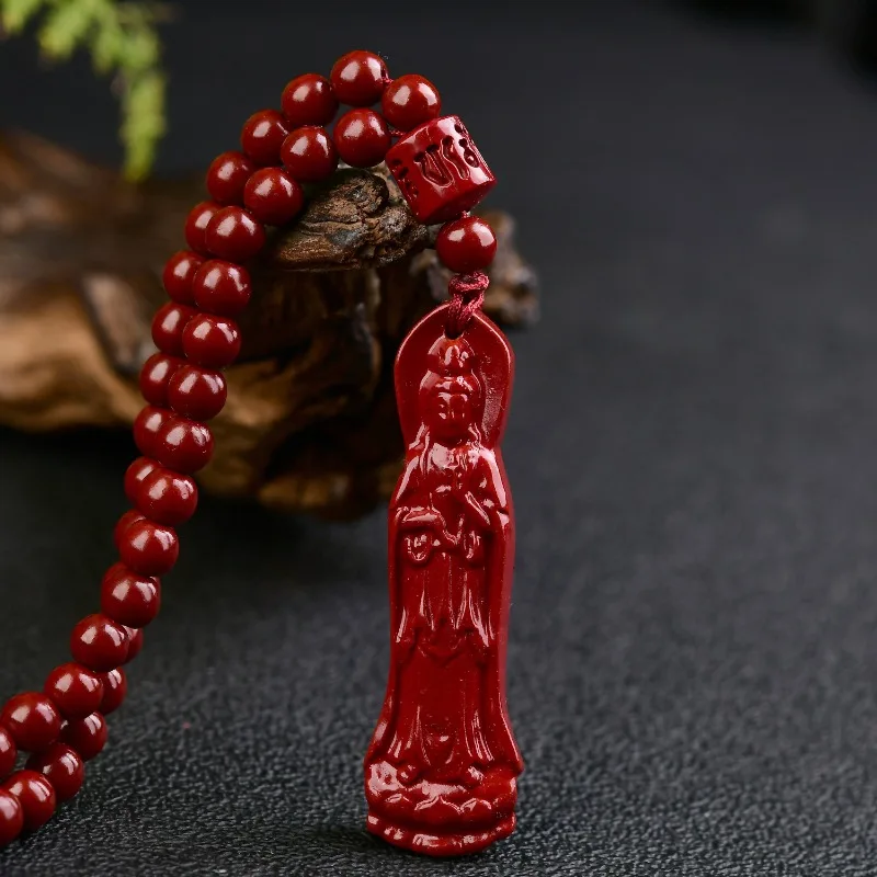 

Натуральный красный киноварь, 108 бусин, кулон Гуаньинь, подарок, дизайнерские роскошные подарки, резные аксессуары, талисман, ювелирные изделия, на заказ
