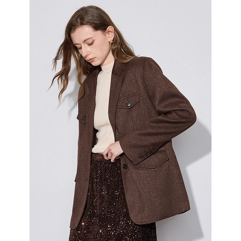 TOYOUTH Women Blazer Jacket 2024 Autumn and Winter 2024 New High-end Tailored Collar Thicking Jacket Coat