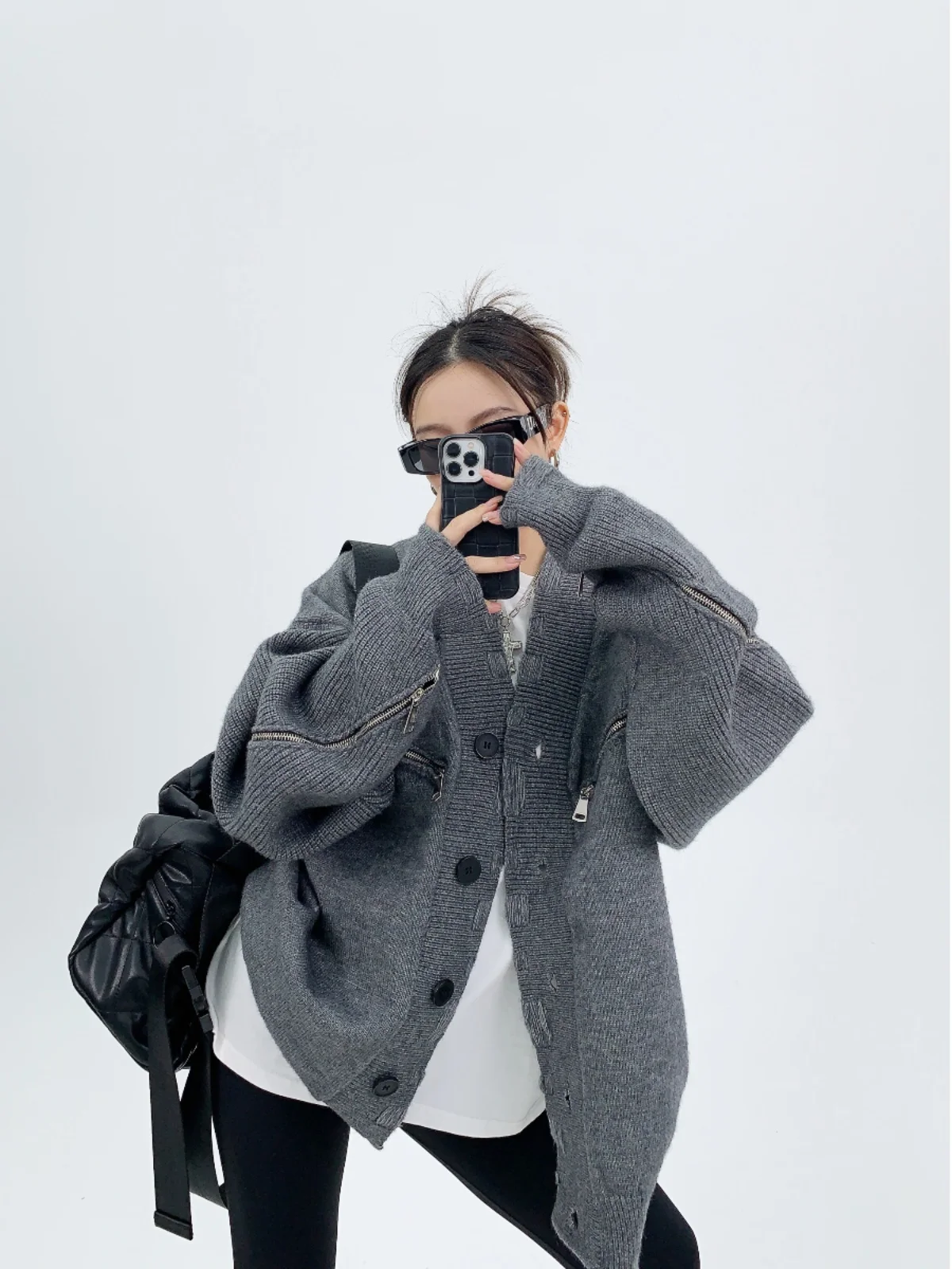 

Женский утепленный вязаный кардиган Oisis свободного кроя в винтажном стиле с молнией, толстовка-жакет на весну-осень