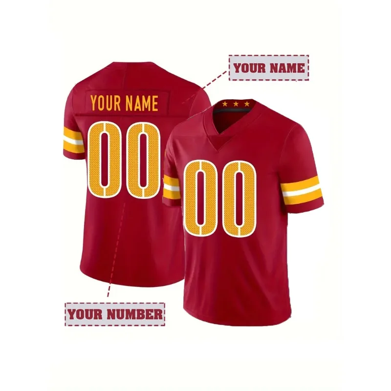 Customized Name And Number Washington Men's Embroidered American Football Jersey Personalized Short Sleeved Redskins T-Shirt