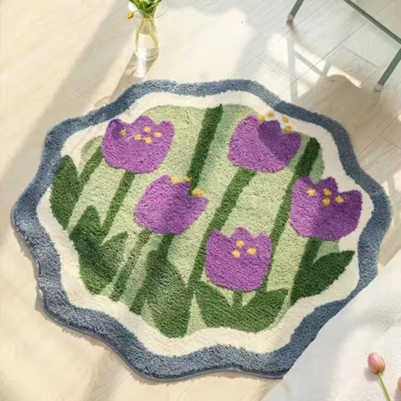 Flower Floor Mat, Soft and Skin-friendly, Dressing Room Decorative Rug, Bedroom Bedside Rug, Floor Mat for Keeping Feet Cool