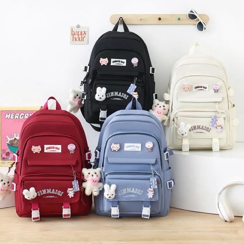 Student Cartoon Schoolbag Girls Forest Simple Large Capacity Children Backpack Solid Color Spine Protection Korean Waterproof
