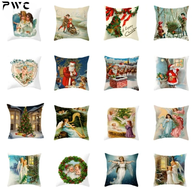 

Christmas Decorative Throw Pillow Cover Polyester Square Cushion Cover Pillowcase for Sofa Couch Home Decor New Year Xmas Gift