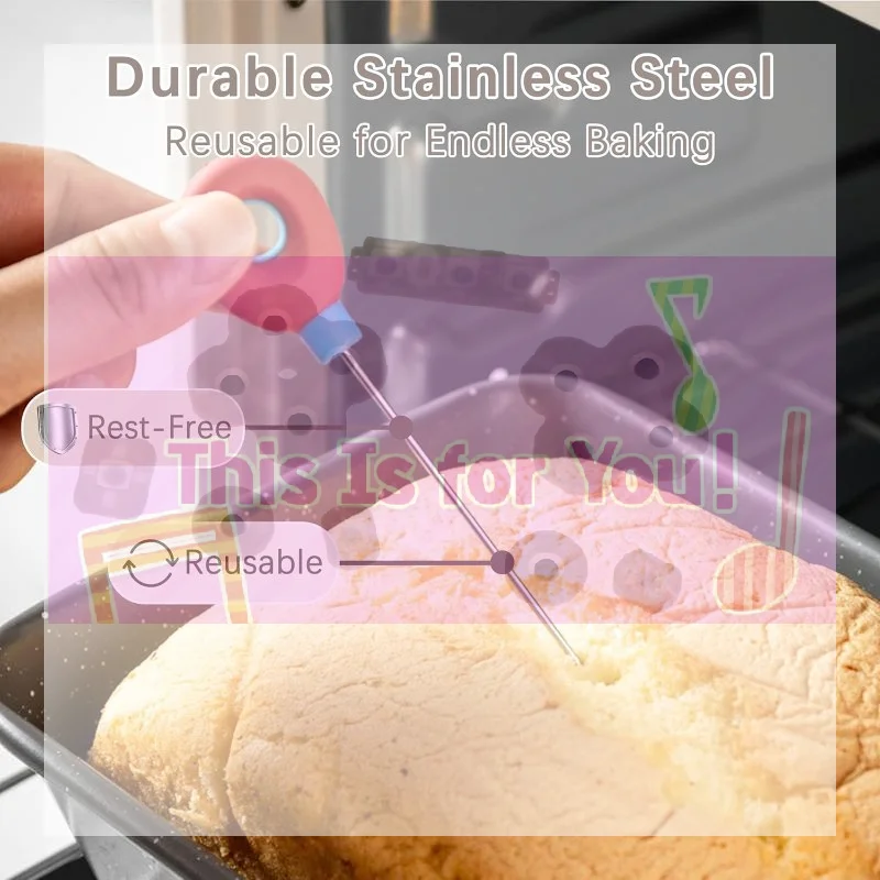 【MA】Reusable Cake Tester Probe With Non Slip Silicone Handle For Home Baking Doneness Check