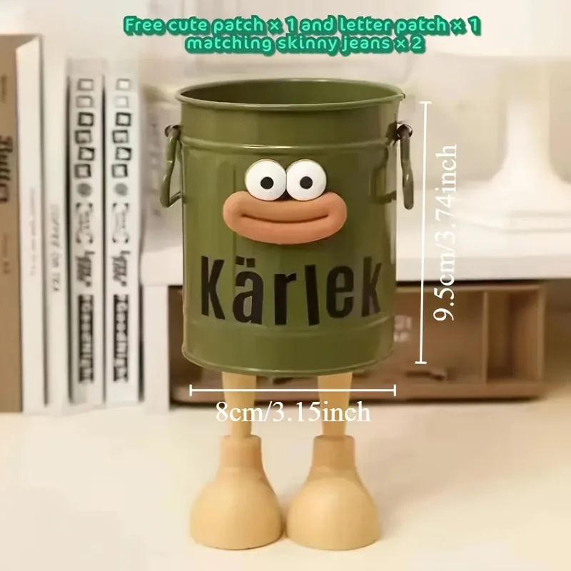 2pcs cartoon personalized pen holder, simple retro office storage bucket, desktop storage, home learning storage view 5