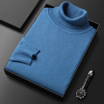 Autumn and winter men's sweater knitted bottoming shirt Slim solid color high neck pullover sweater multi-color