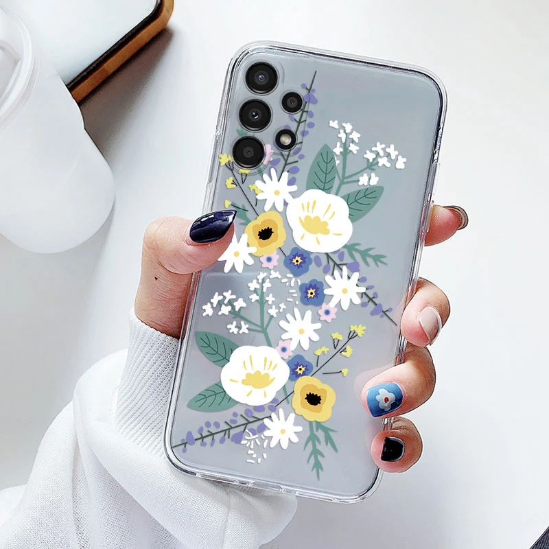 Phone Case For Samsung A13 A16 A17 Floral Silicon Cover For Samsung Galaxy A13 5G Fundas Coque Transparent Soft Capas Flower TPU
