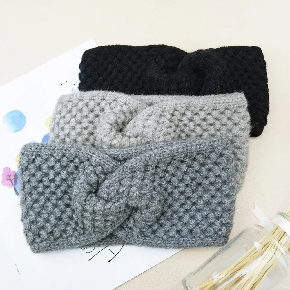 Autumn Winter Crochet Knitted Cross Knotted Headband Women Soft Warm Ear Warmers Elegant Elastic Headwrap Turban Makeup Headband