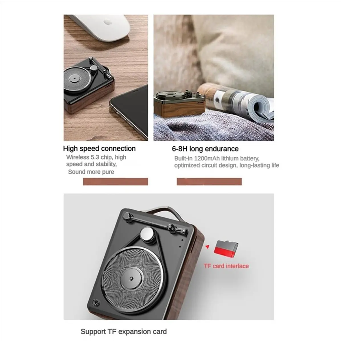 Retro Bluetooth Speaker,Portable Vintage Bluetooth Audio Subwoofer Speaker Bass Sound Box for Home Office-DT82