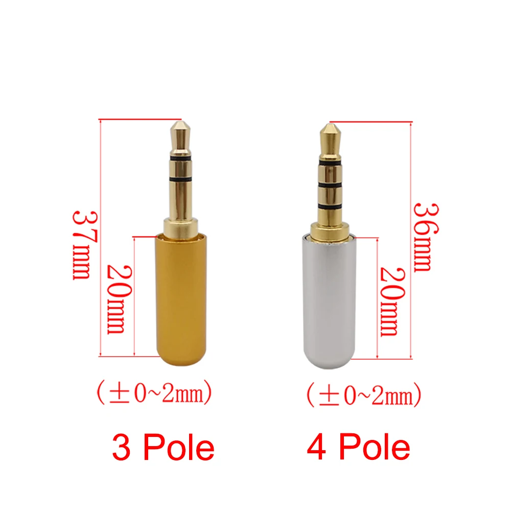 2/5/10Pcs 3.5mm 3/4 Poles Male Plug Stereo Audio Connector Gold-plated 3.5 mm Earphone Headphone Mini Jack Adapter for Repair