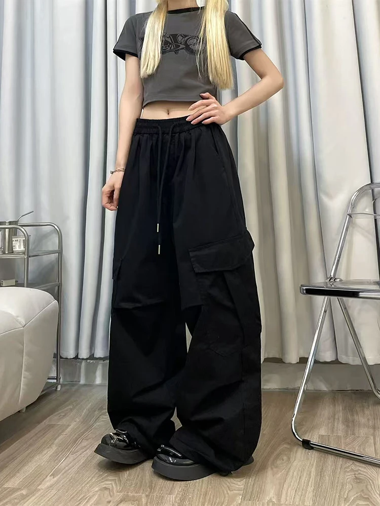 

Vintage Streetwear Cargo Pants Women Spring New High Waist Loose Pocket Sweatpants American Hip Hop All Match Straight Trousers