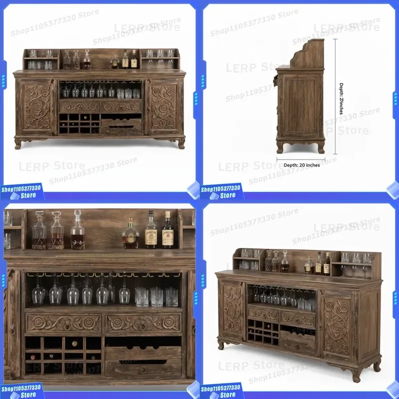 Ravish Roses Hand Carved Solid Wood Bar Cabinet Antique Style Eco Friendly Furniture For Home Hotel Use High Quality Global