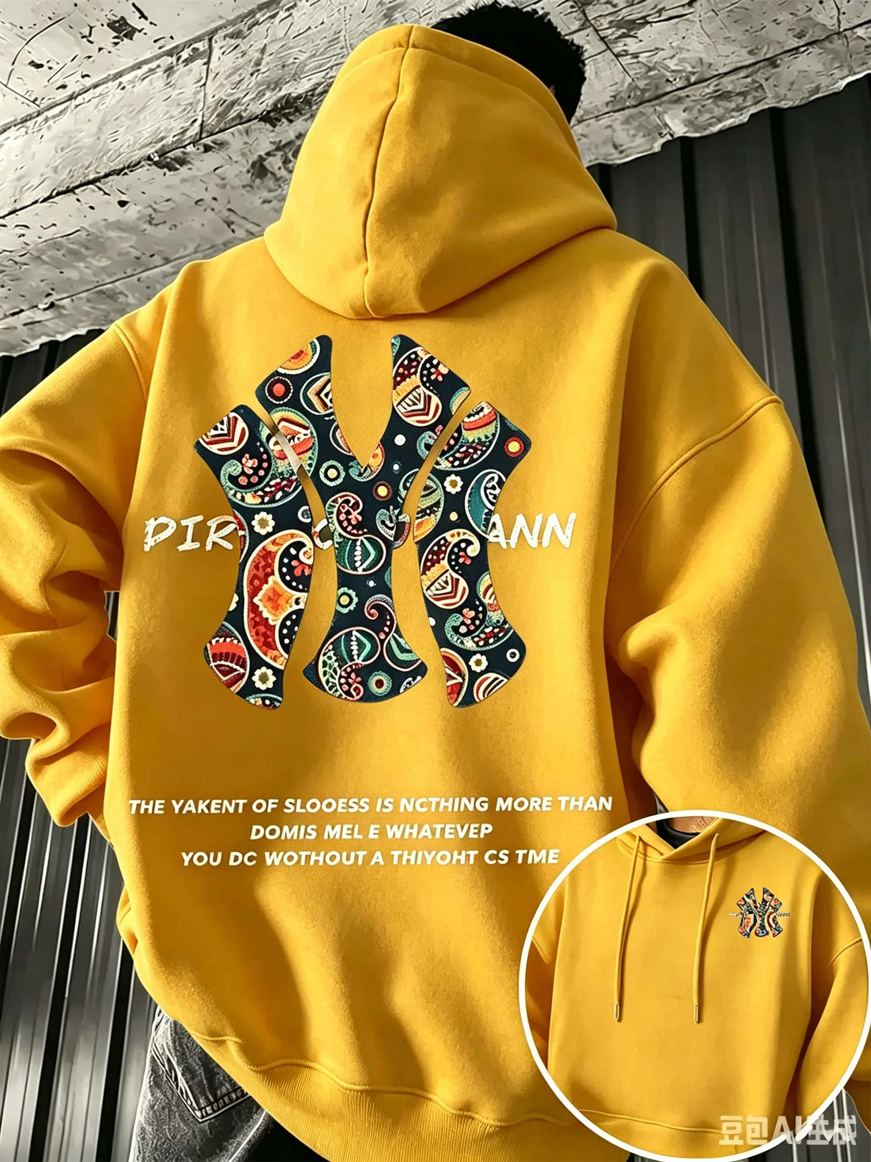 Herren-Hoodie für Herbst und Winter, Outdoor, warm und bequem, Walnussblüten- und NY-Buchstaben-Design, doppelseitiger Druck, lockerer Schnitt, Fleece, Streetwear – Detail 14
