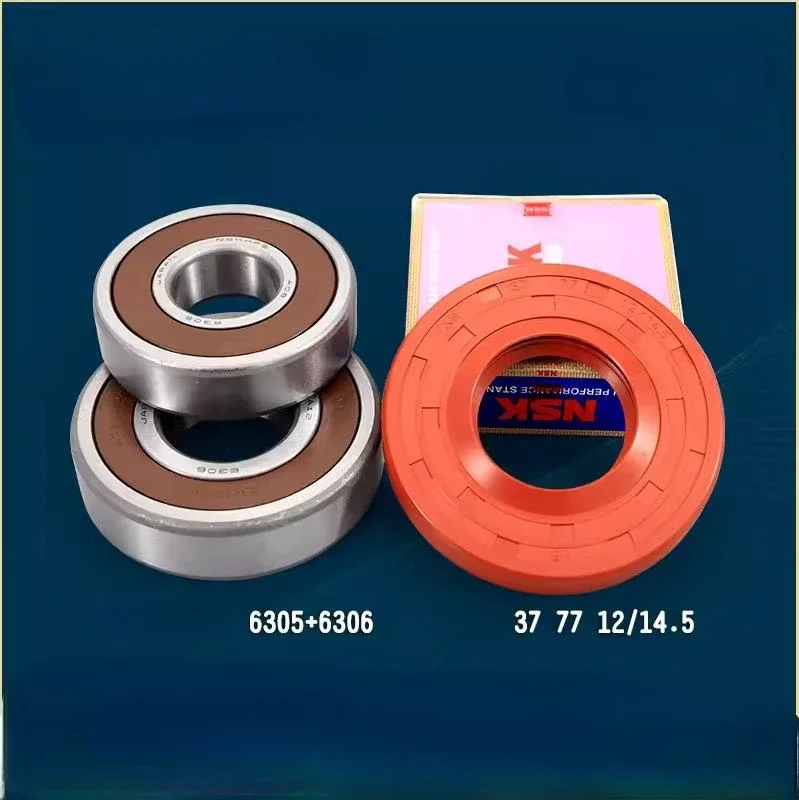 

for Whirlpool drum washing machine Water seal（37*77*12/14.5）+bearings 2 PCs（6305 6306）Oil seal Sealing ring parts