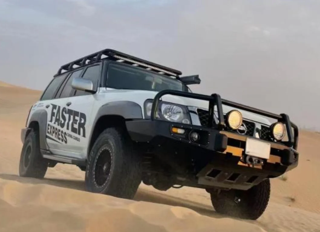 المصد الأمامي الجديد للطرق الوعرة مع دعامة ونش لنيسان باترول Y61 2005+ مصنوع من الفولاذ يتضمن قطع ضوء الضباب #4