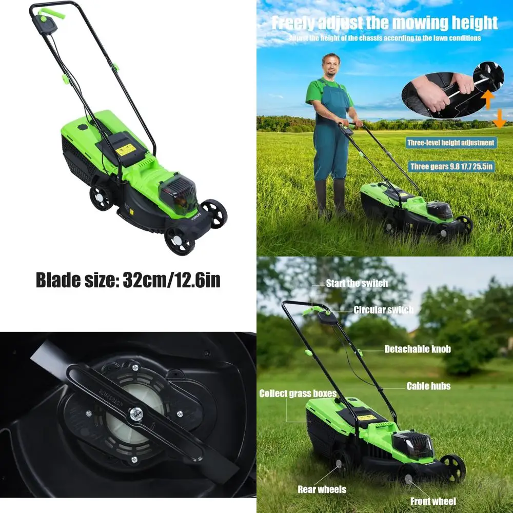 Cordless 12.6 Inch Push Lawn Mower with 30L Grass Tank, Brushless Motor, 4.0Ah Battery