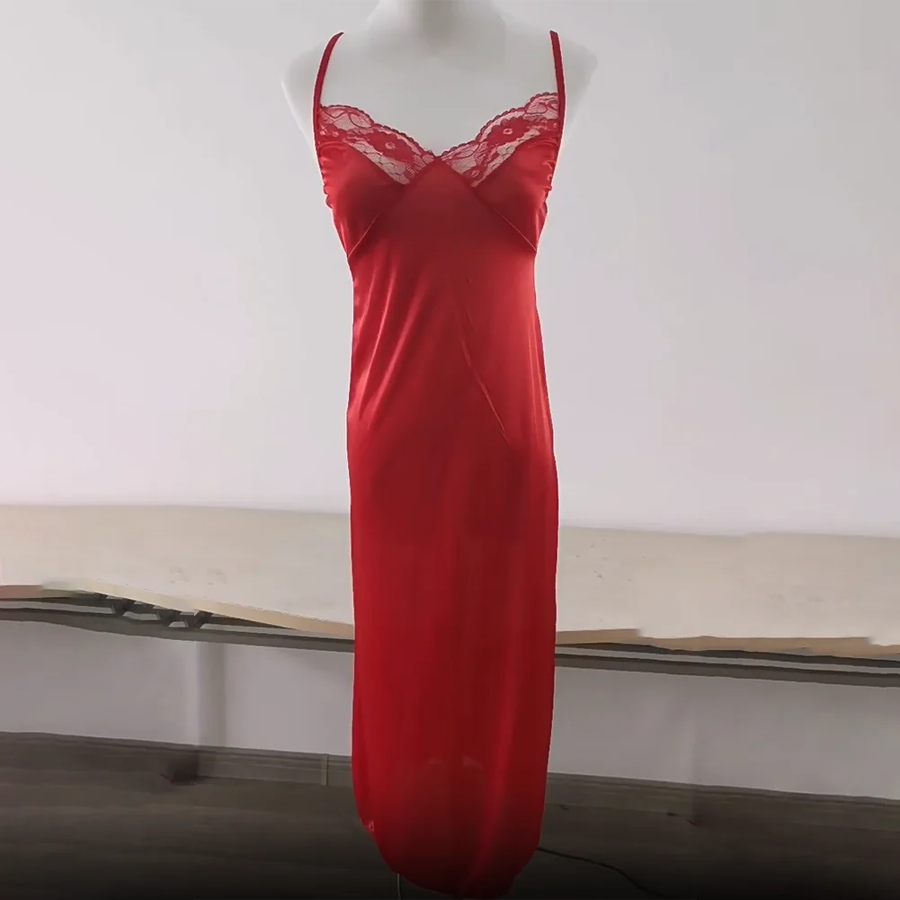 1 szt. Seksowna damska satynowa jedwabista koszula nocna z głębokim dekoltem V, długa letnia cienka sukienka do spania bez rękawów z odkrytymi plecami