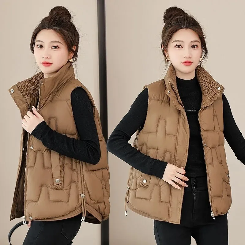 2025 New Cotton-padded Women's Jacket Short Cropped Puffer Jackets Loose-fit Down Vest Korean Style For Students Fashion Outwear