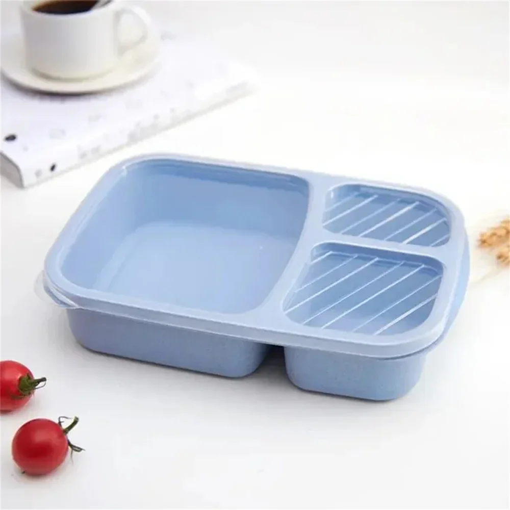 1/4er-Pack Bento-Lunchbox-Set, 3 Fächer, Aufbewahrungsbehälter für Lebensmittel, Weizenstroh, Lunchbox für die Zubereitung von Mahlzeiten, Aufbewahrungsbehälter für Lebensmittel aus Kunststoff