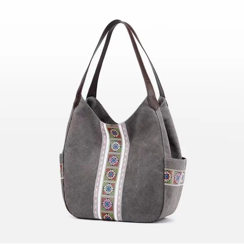 Borsa da donna borsa in tela borsa a tracolla portatile stampata borsa per la spesa Casual multistrato in stile etnico alla moda e semplice