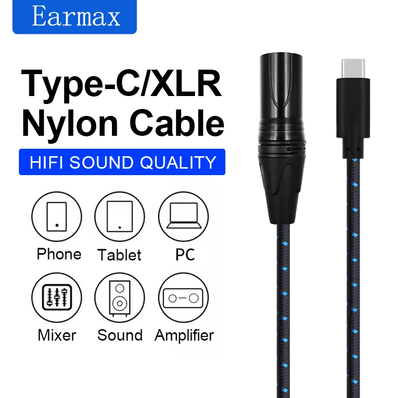 USB-C to XLR 3Pin TYPE-C Blue nylon pattern Cable For Mixing Console Amplifier Audio Speakers Mobile Laptops Phones and iPads