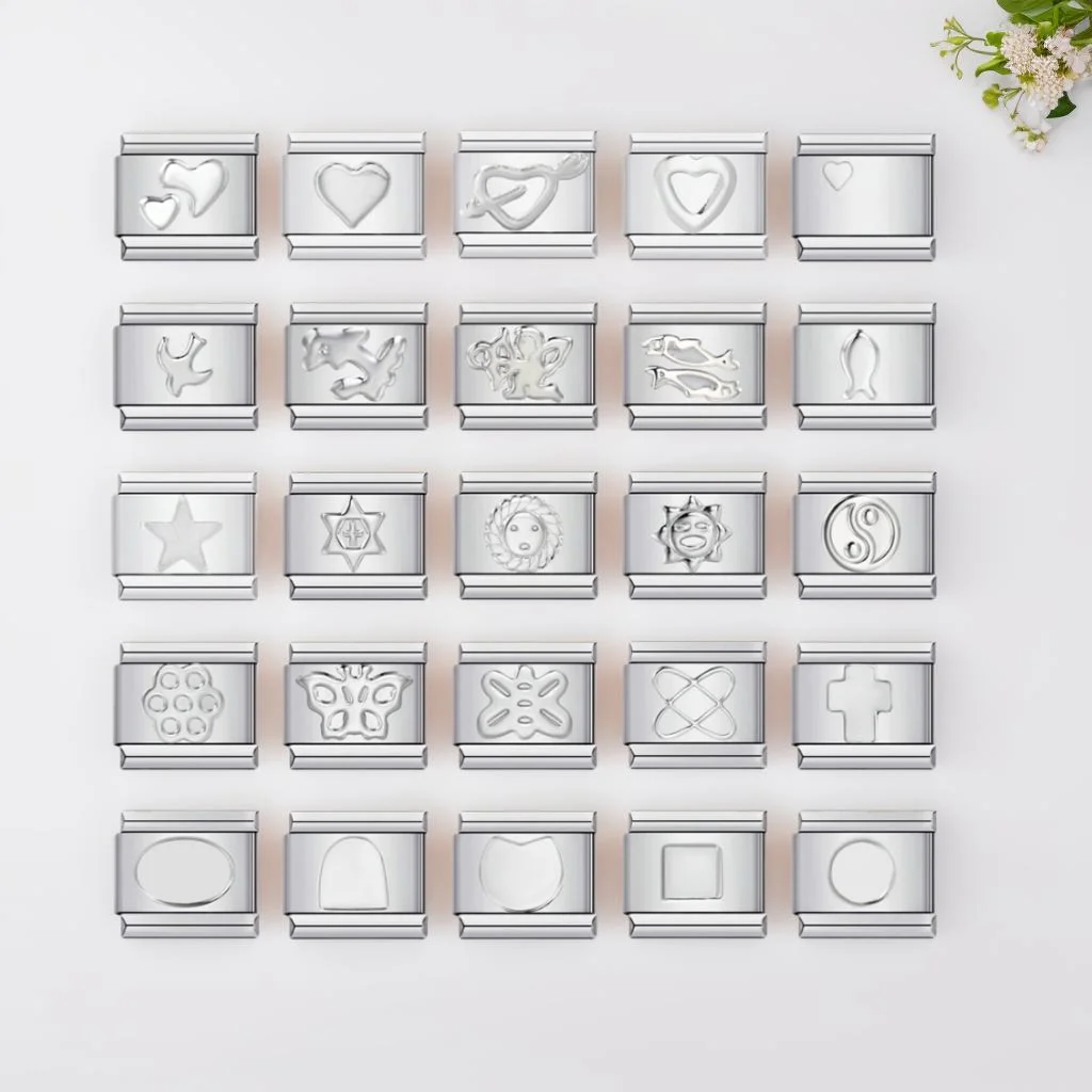 Italian Charm Links Stamping Heart Butterfly Sun Star Cupid 9mm Stainless Steel Bracelet Silver Color Beads Jewelry DIY Making