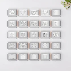 Italian Charm Links Stamping Heart Butterfly Sun Star Cupid 9mm Stainless Steel Bracelet Silver Color Beads Jewelry DIY Making