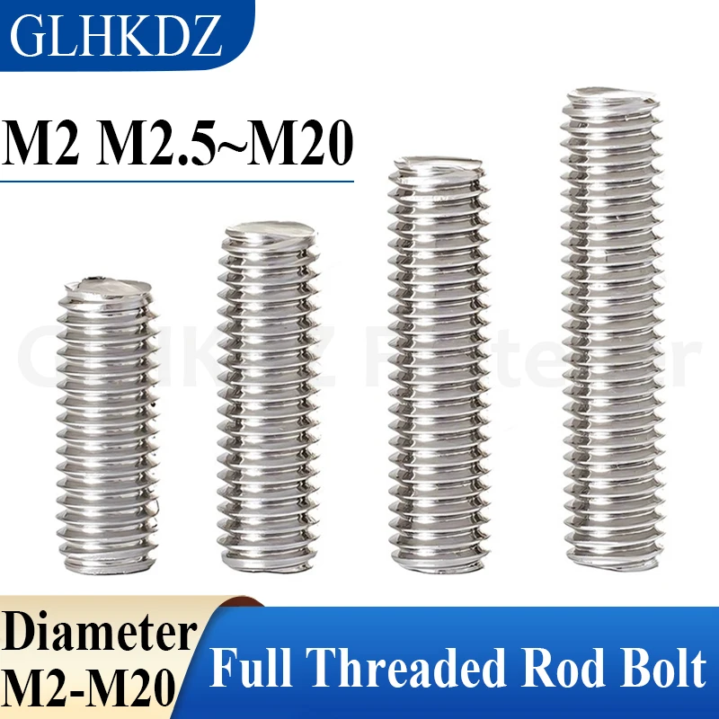 M2 M2.5 M3~M20 304 Stainless Steel Full Threaded Rod Bolt Length 16-500mm Fully Metric Thread Rod Screw Bolt Stud