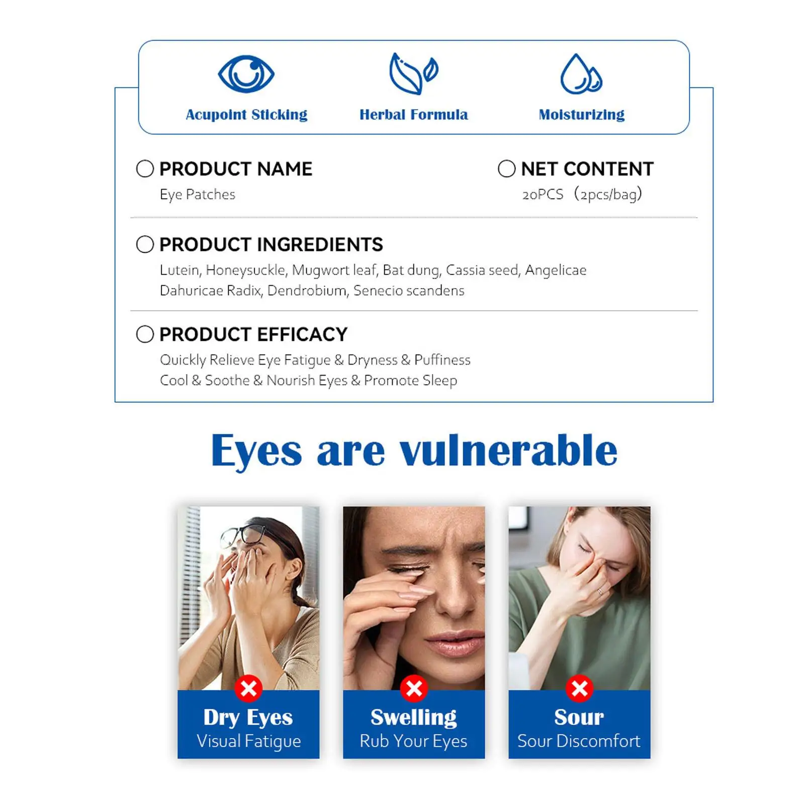 피로 완화, 깊은 휴식 및 부종 제거를 위한 쿨링 아이 패치 10쌍 상쾌하고 진정시키는 수면 보조제