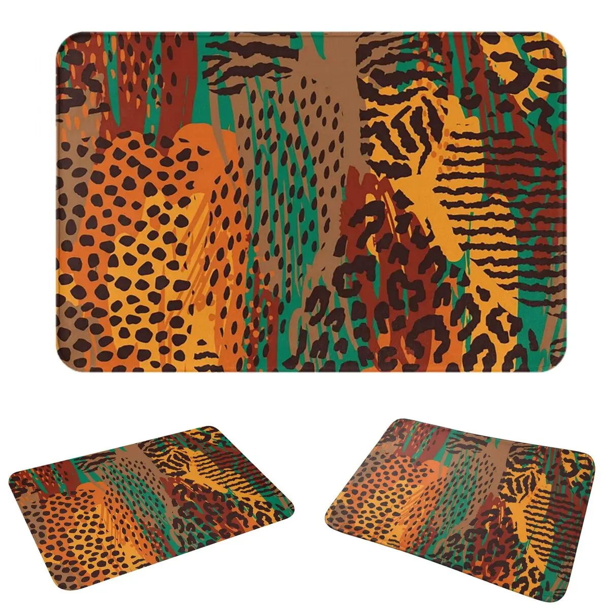 Leopard Print Non-slip Doormat Floor Mat Washable Carpet Rug for Kitchen Entrance Home Balcony Footpad Mats