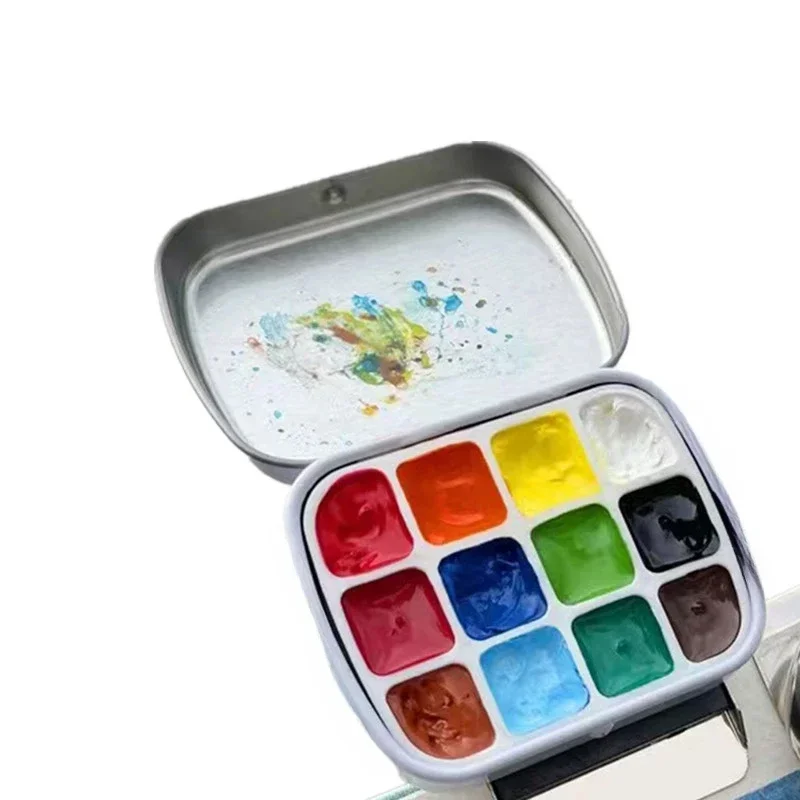 Metal Empty Watercolor Tin Box 12 Grids Painting Paint Tray Mini Watercolor Paint Palette Stationry Children School Art Supplies